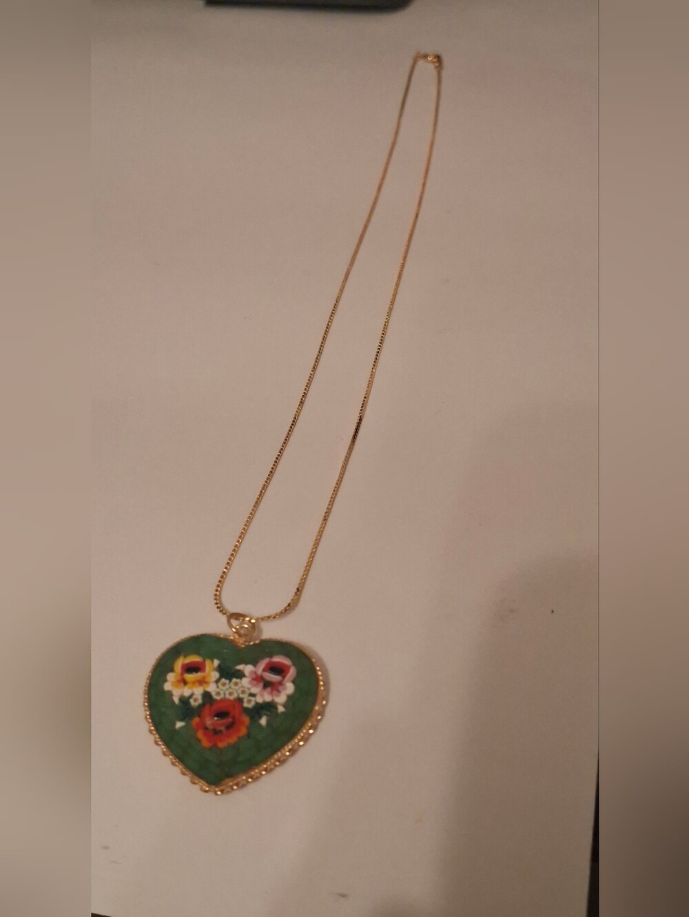 Vintage Italian micro Mosaic Heart Pendant Necklace